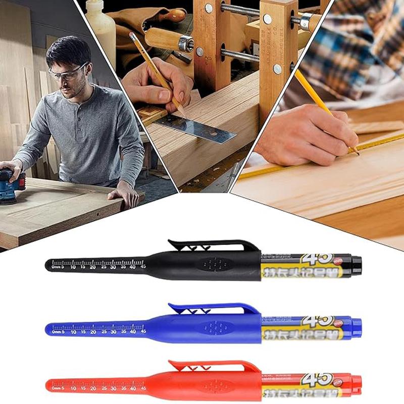 2-8Pcs 45mm Waterproof Long Head Nib Deep Hole Markers Pen Tile Carpenter Pen Multi-purpose for Woodworking Black/Blue/Red Ink