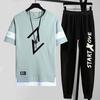 2 Teile/satz Herren Casual Outfit Oansatz Kurzarm T-Shirt Mit Buchstaben Druck Elastischer Kordelzug Taille Weites Bein Jogginghose Set Schnell Trocknend Lockere Passform