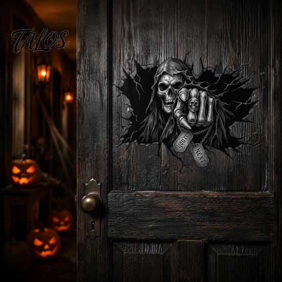 Haunted House Decoration Grim Reaper Wall Sticker, 3D Breaking Through Art Decal, Spooky Room Decorations Scary Skull Mural for Home Bar Pub Halloween