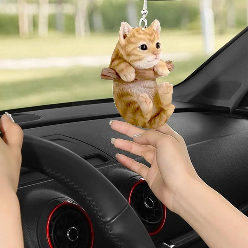 Bil bakspeil 3d Katt hengende anheng Dyreform Ornamenter Ryggsekktilbehør Cretive pryder Dekorativ innredning for bil