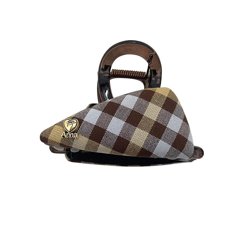 Korean Retro Plaid Triangle Claw Clip - Elegant Hair Accessory for Women