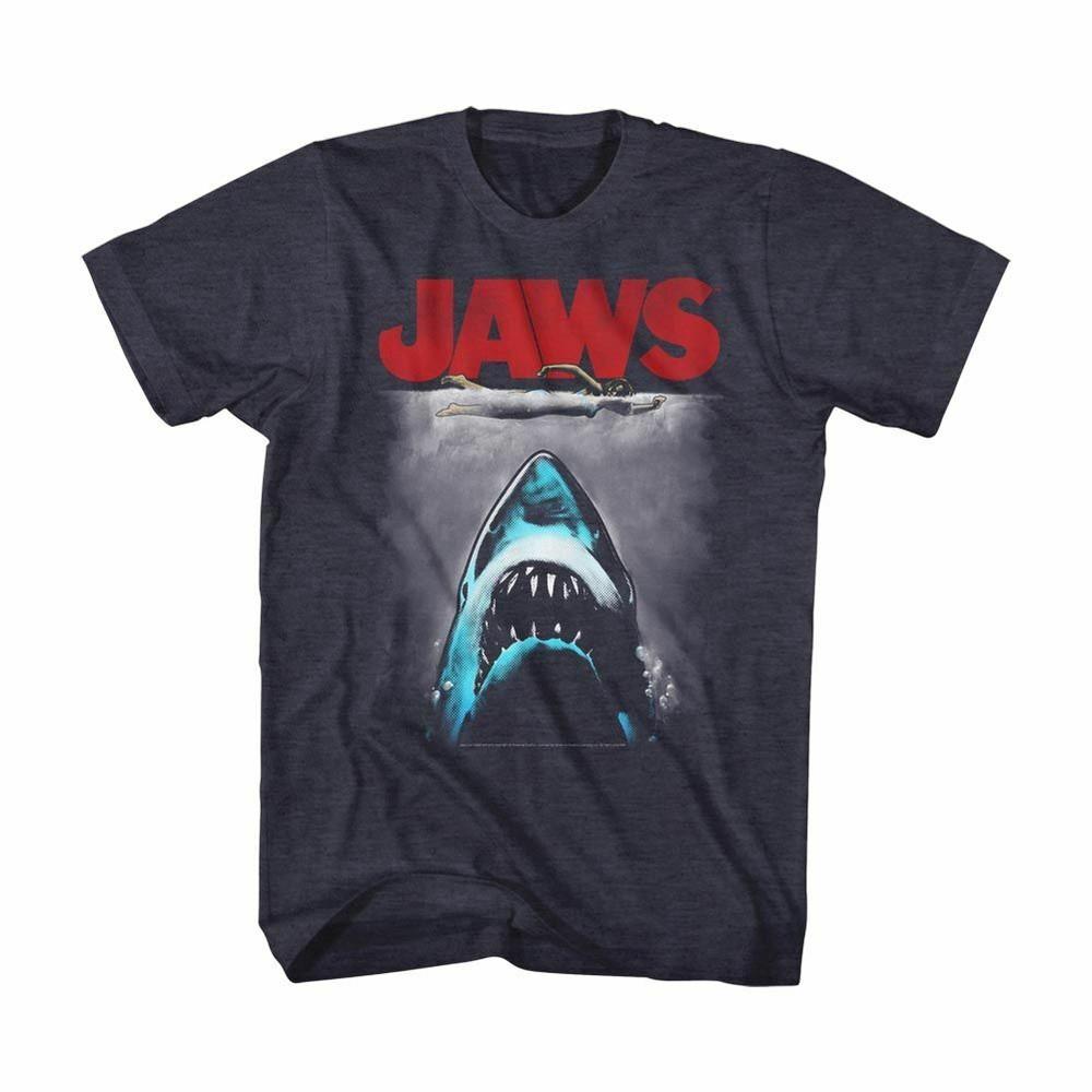 Jaws Red Logo Navy Heather Adult T-Shirt