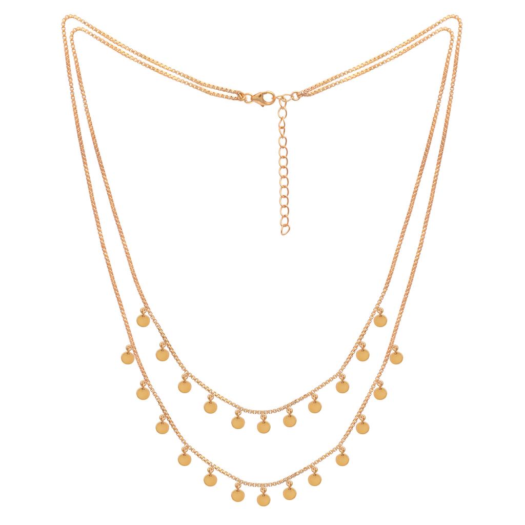 Double Layer Disc Charm Gold Vermeil Necklace - 925 Sterling Silver