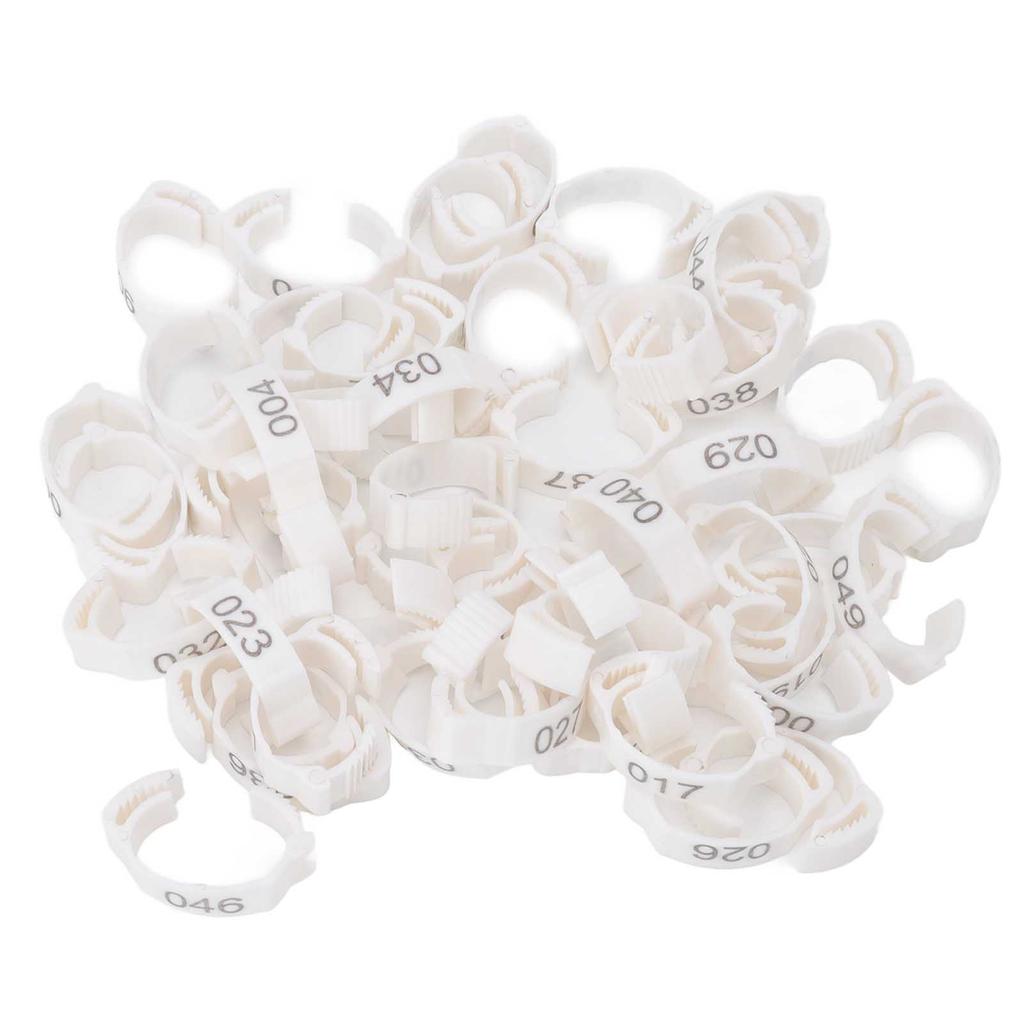 50 ks Drůbeží kroužky na nohy Číslované Identifikační kroužky pro kuřata Holuby Kachny Husy Bílé