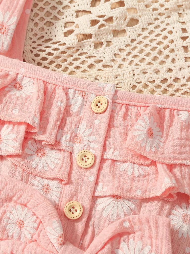 Summer Girls' One-piece Pants, Small and Fresh Frilled Short Pants, One-piece Dress for Little Kids, Casual and Refreshing Daisy Pants for Young Girls