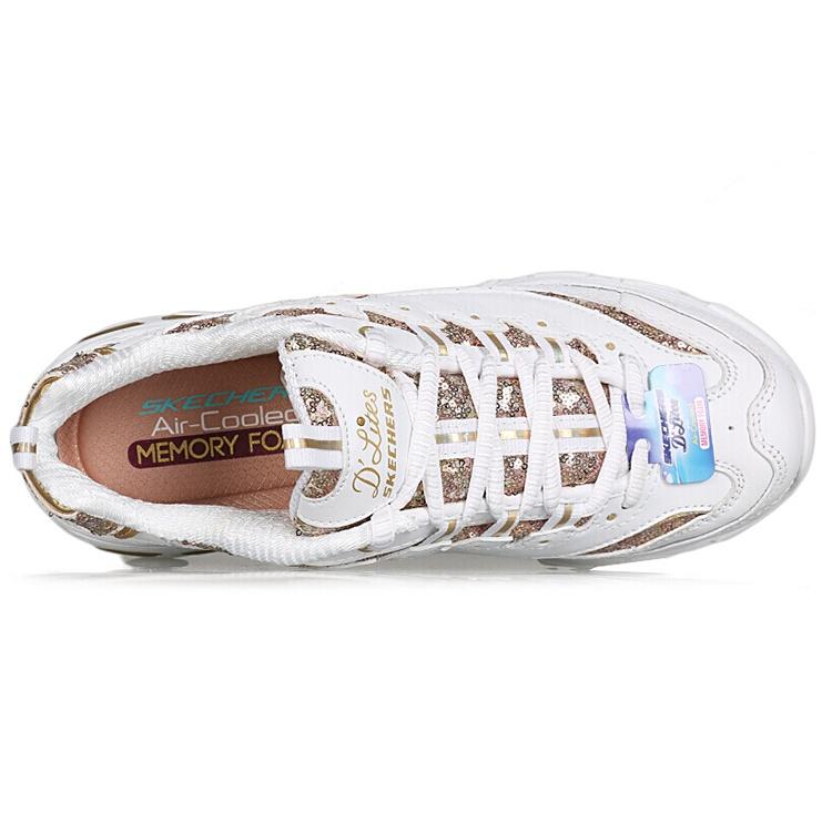Skechers D'Lites Low Top Daddy Shoes White/Gold Women's 11916-WGD