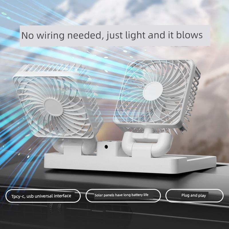 New Mini Fan Portable 5V Truck USB Universal Interface Dual-Head Solar-Powered Car Fan