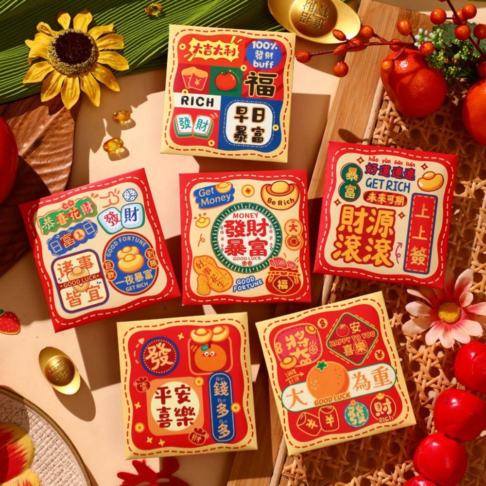 6Pcs Cartoon Chinese Snake Year Red Envelope New Year Money Envelope  Spring Festival