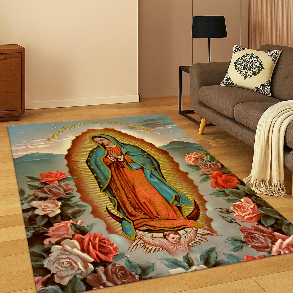 Christian Virgin Mary Jesus Carpet Rug Mat for Living Room Sofa Home Bedroom Doormat Kitchen Decor,Prayer Non-slip Area Rug Gift