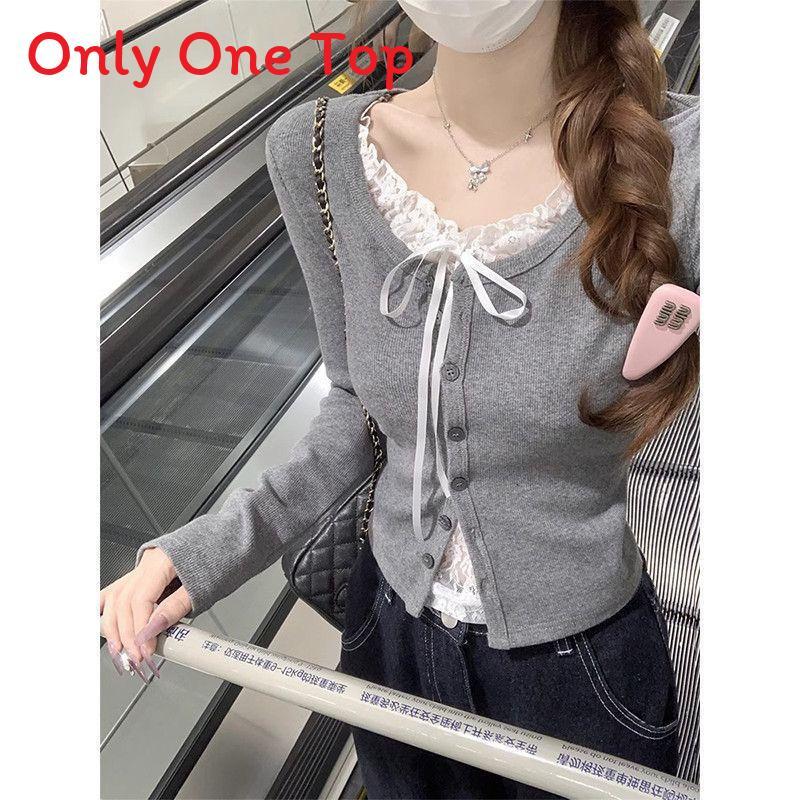 Lace Patch Long Sleeve T Shirt For Women With Butterfly Pattern And Crew Neck For Office Wear