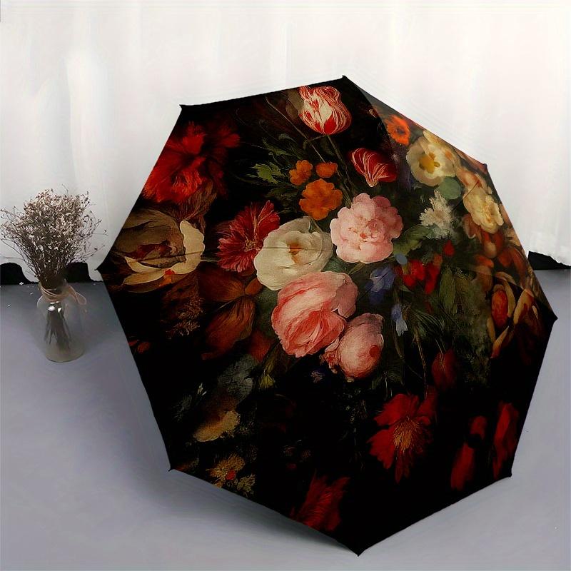 Floral Elegance: A Circular Canvas of Vibrant BloomsUmbrella, Portable 3-Fold Compact Umbrella for Men & Women Gift