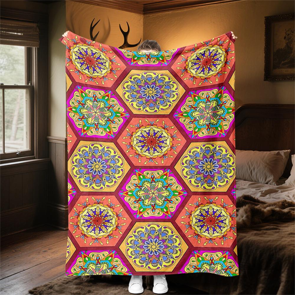 1PC Mandala PatternsOutdoor Flannel Blanket - Soft Plush Decor for Picnics, camping, Bedroom, Playroom, Office, or Lunch Break 1232A