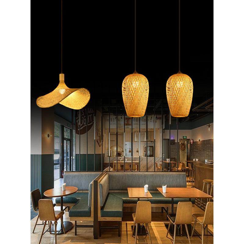 Bamboo Rattan Pendant Lamp: New Chinese & Japanese Style Zen Lighting for Tea Room & Dining, Antique Lantern Design.
