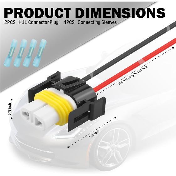 H11 H8 Headlight Connector Plug,2PCS Waterproof Pigtail Harness | Replacement for Fog Light Connector Plug/Headlight Sockets,Wide Fit