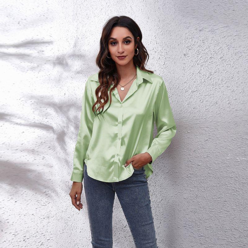 Solid-Color Long-Sleeve Business Shirt Top Satin Long Sleeve Shirt Top