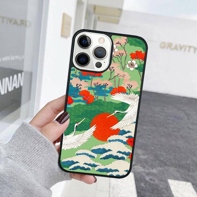 Carp Waves Crane and Brocade Phone Case For iPhone 17 Air 15 16 Cover  11 13 14 Pro Max 12 Plus Max Fundas
