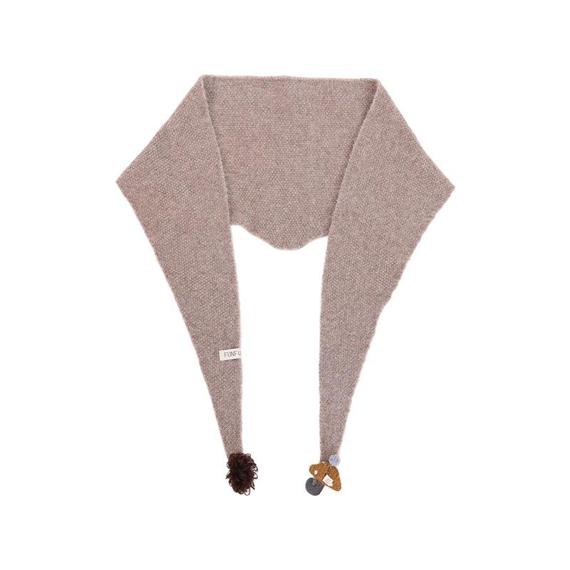 Atmosphere wool knitted cute doll triangle scarf shawl women's autumn and winter warm solid color scarf