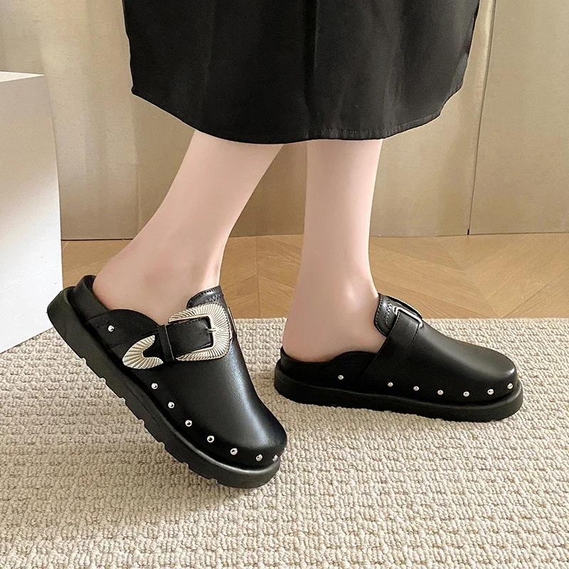 Fashion Shoes For Women's 35 42 Street Punk Slippers New Hot Sale Fashion Trim Leather Shoes Spring Sale Comfortable Casual Shoes