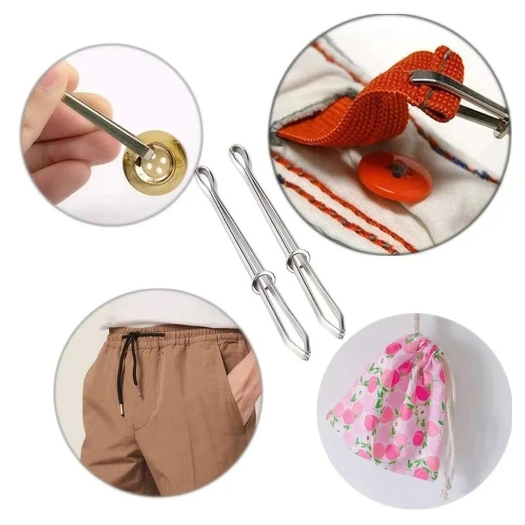 1/10Pcs Stainless Steel Garment Clips Sewing DIY Tools Elastic Band Tape Punch Cross Stitch Threader Wear Rope Elastic Clamp