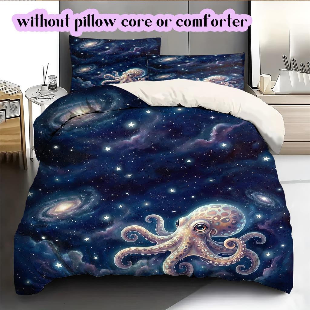Starry Sky Animals Pattern Bedding Quilt Set Quilt Cover Pillowcase Home Decoration Birthday Gift (1 * Duvet Cover + 2 * Pillowcase, Without Core)