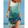 Womens 3D Pineapple Print Sleeveless Round Neck Midi Dress Casual Comfortable Style