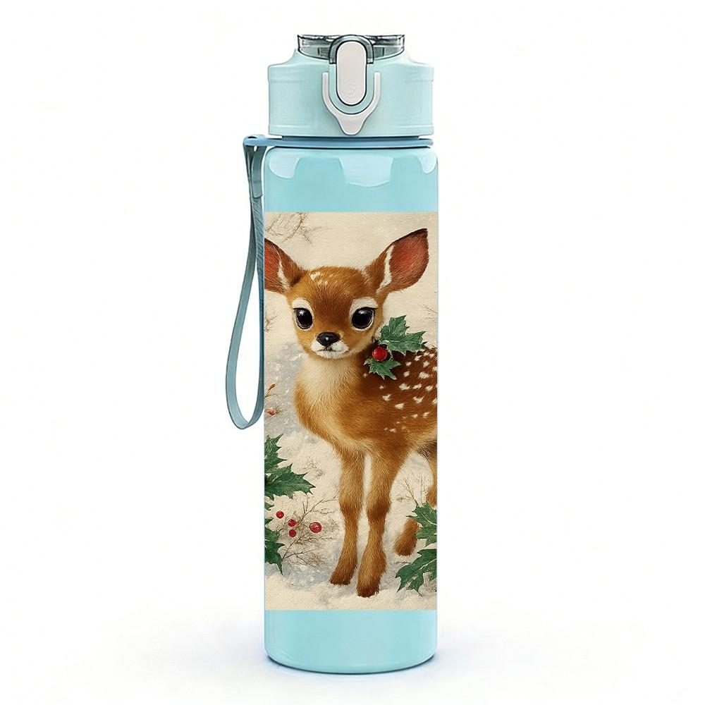 1PC Fawn Deer Autumn Leaf Print 750ml Color Plastic Sports Water Bottle Leakproof Flip Straw Lid Suitable for Sports Office Home Use