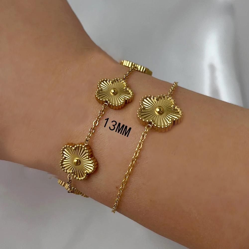 Plum Blossom Metal Laser Five Leaf Flower Bracelet Necklace Earrings for Women Gift Fashion Stainless Steel Clover Jewelry Set