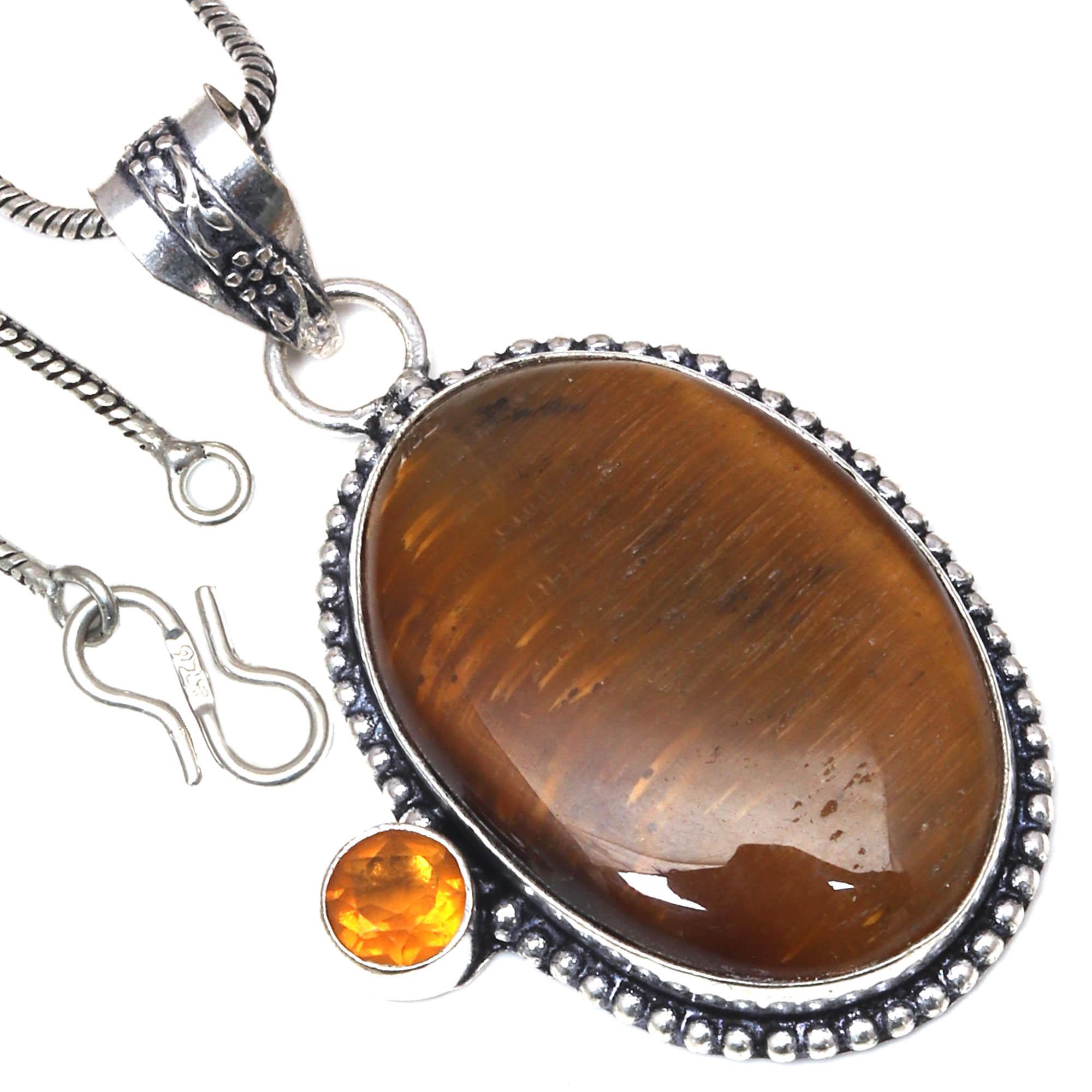 

Pendant Tiger s Eye Citrine Quartz Gemstone Mother Day Silver Jewelry 2
