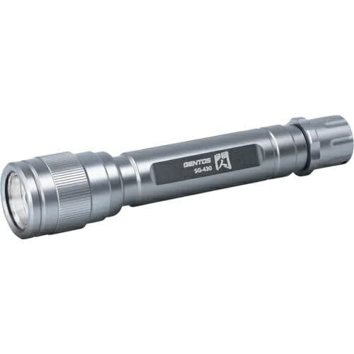 

GENTOS SG-430 Flashlight, a handheld LED flashlight with a high-brightness white chip-type LED, dust- and water-resistant (IP64), 250lm (max), and two