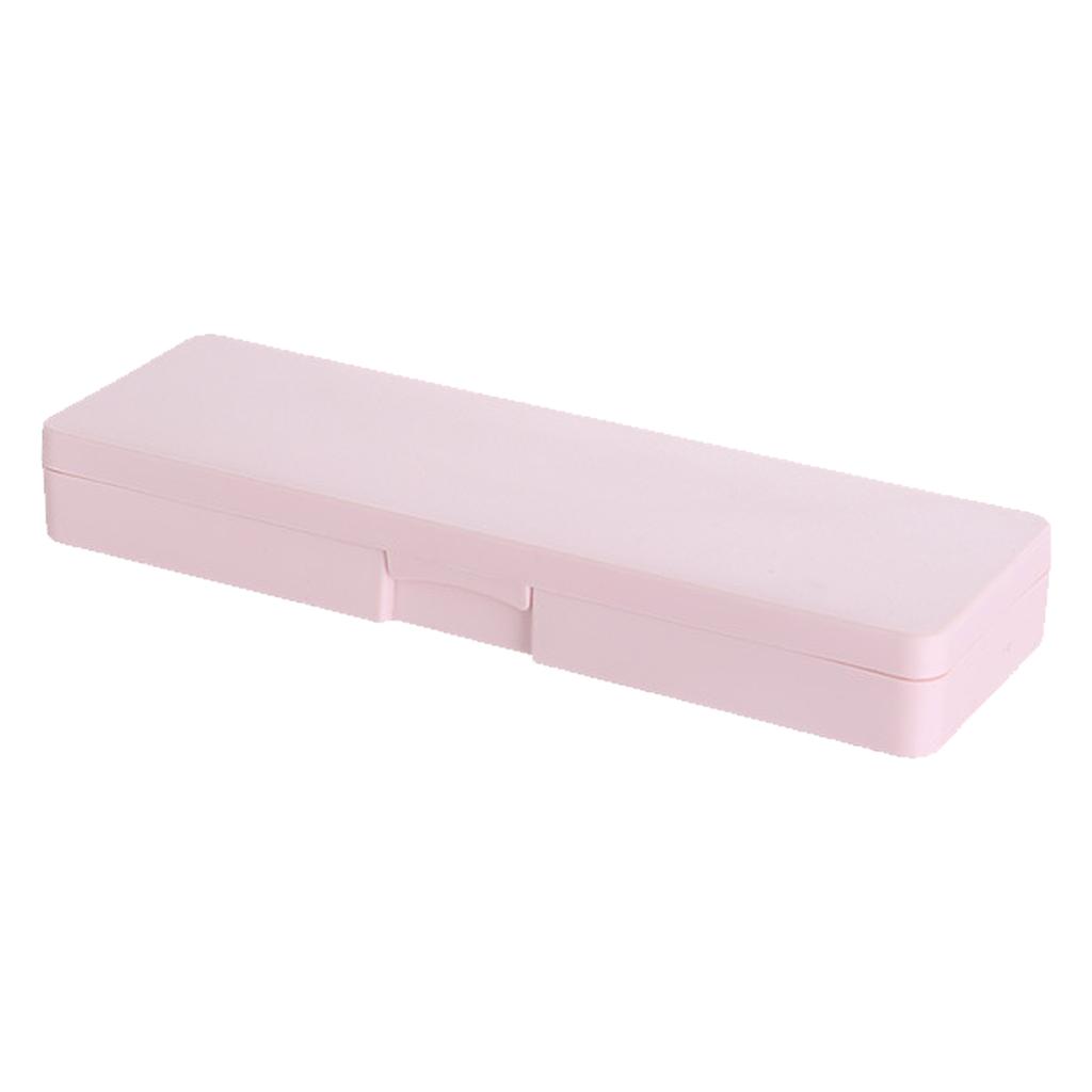 Plastic Pencil Case Snap Closure Lightweight Portable Simple Design Pen Box for Students Stationery Light Roseate