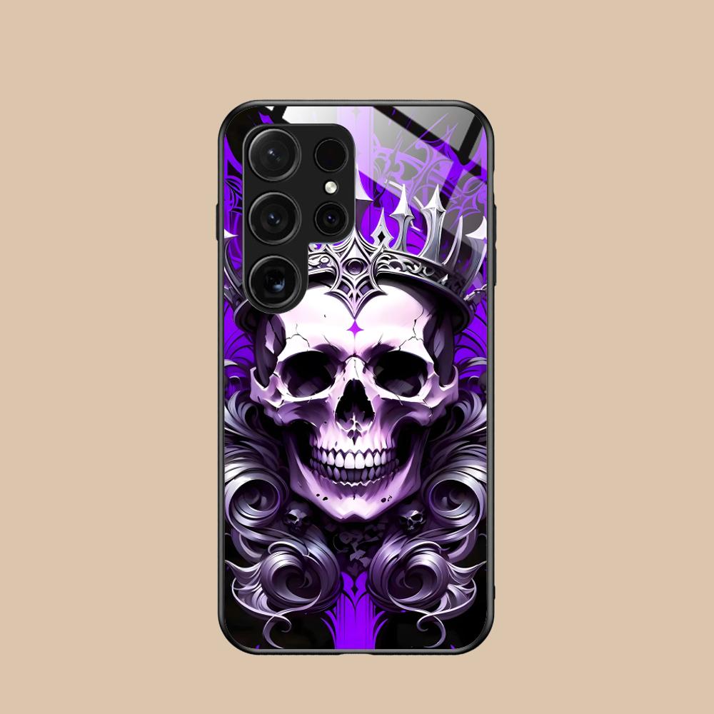 Silberne Totenkopf Glas Handyhülle für Samsung Galaxy S26 S25 S24 S23 S22 S21 S20 Note20 Plus FE Ultra Bunte Abdeckung