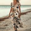 Fashion Women's Summer V-Neck Short Sleeve Floral Print Beach Dress