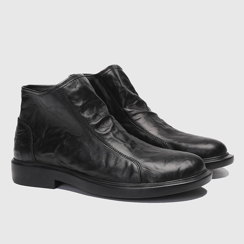 Men's Genuine Top-Grain Cowhide Work High-Top Boots Breathable Hand-Textured British Style Casual Single-Layer Leather Shoes