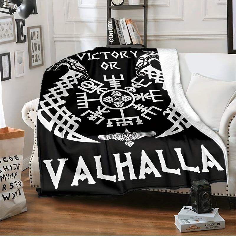 1pc Black Viking Soft Plush Blanket, Warm Blanket Living Room Blanket Bedroom Bed Sofa Picnic Travel Camping Car Sleeping Blanke