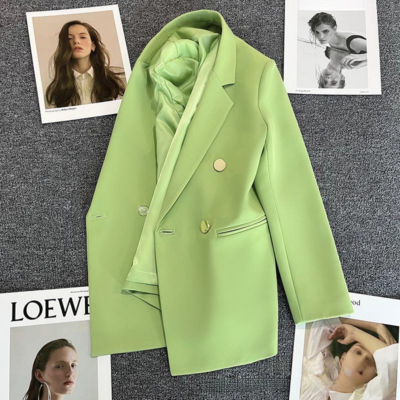 2025 Women's Creamy White British Style Casual Suit Jacket with Metal Buttons