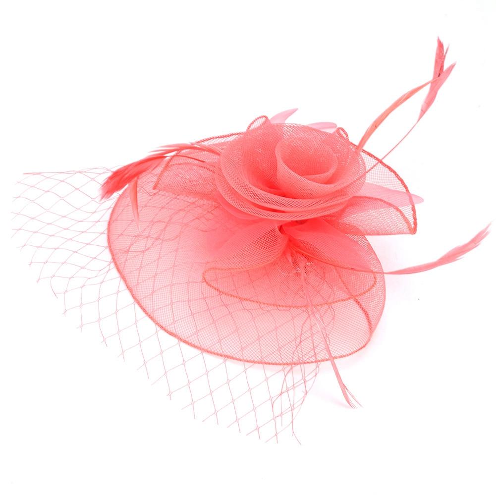 Ladies Gauze Hat Bridal Wedding Birdcage Fascinator Hair Accessory (Red)