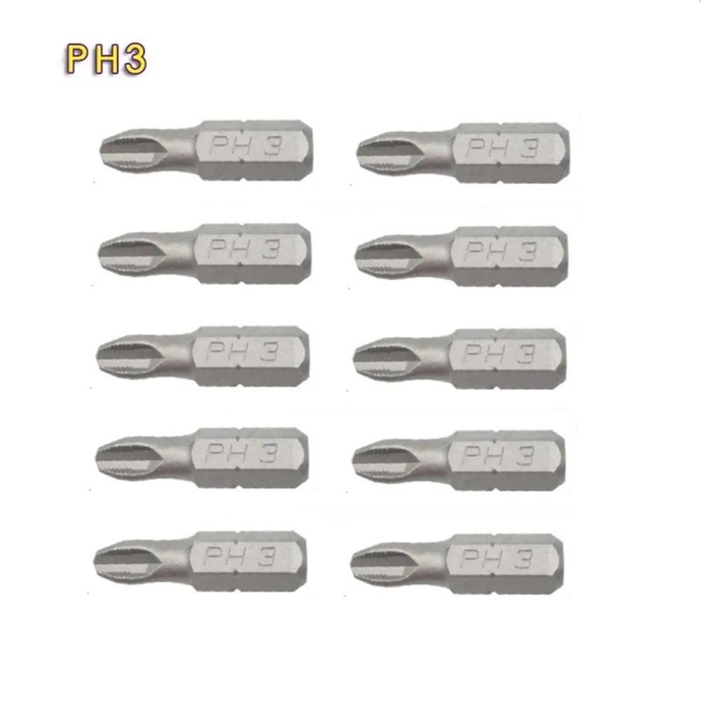 10Pcs Electric Hex Shank Screwdriver Bits PH1 PZ1 PH2 PZ2 PH3 PZ3 Magnetic Anti Slip 25mm For 1/4" Electric Hand Screwdriver