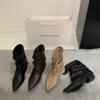 Coarse heel suede pointed trouser boots women's autumn and winter new western cowboy boots knight boots belt buckle short boots