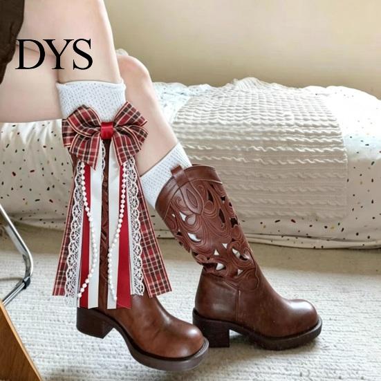Boho Boot Embellishments 1 Pair Ribbon Bow Charms, Plaid Cowboy Charms Western Accessories with Faux Pearls Lace Ribbons, Women Boots for Cowgirl
