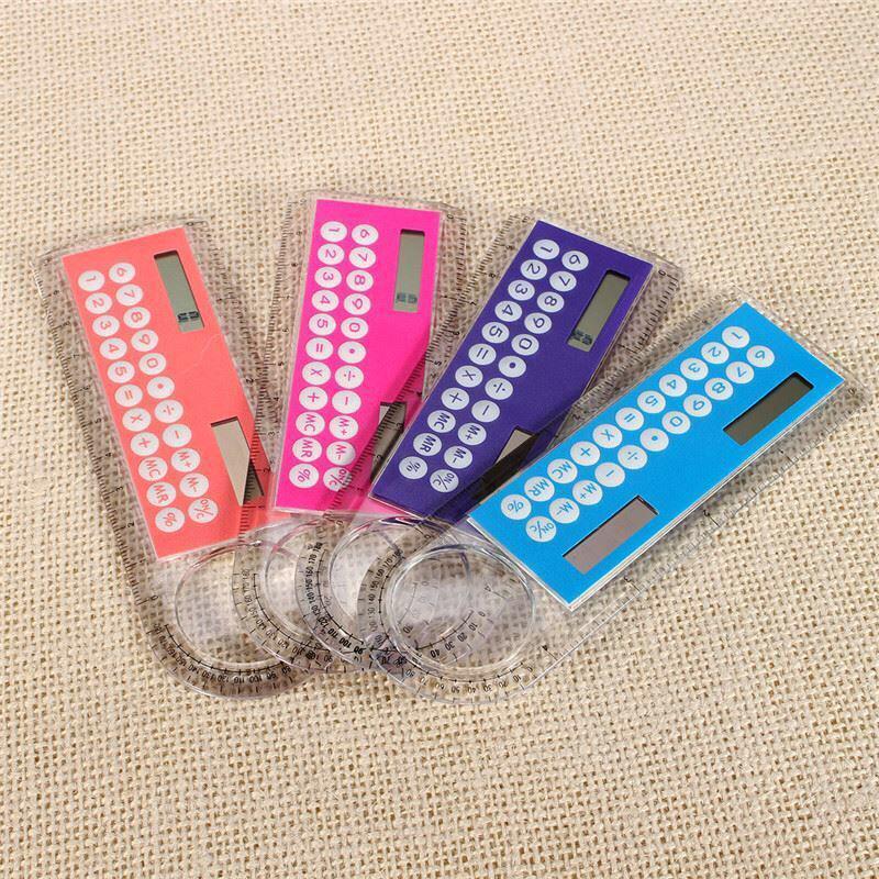 Mini Multifunctional Student Ruler with Solar Calculator, Angle Finder, and Magnifier (10CM) - Colorful Gift Stationery