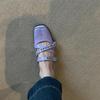 Sheepskin Version~ Shallow Mouth Ballet Shoes Women's Cross Buckle Square Head Leather Single Shoes Retro Sports Mary Jane Shoes