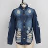 Women's Spring and Autumn Plus Size Medium Length Denim Jacket Lapel Slim Comfortable Casual Long Sleeved Jacket