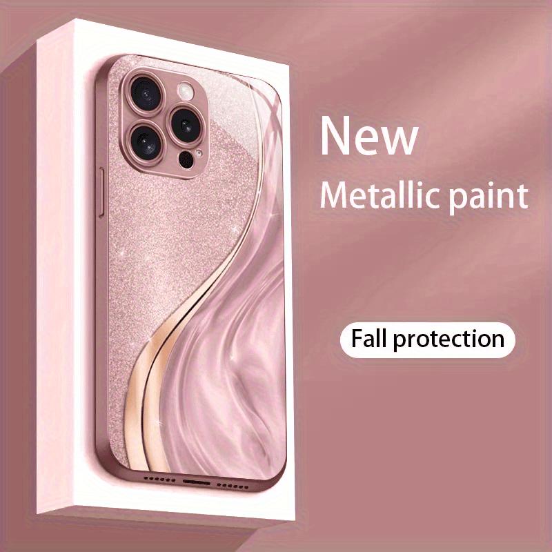 Pink crystal flowing sand pattern design glass phone case suitable for iPhone 17 16 15 14 13 12 11Pro/Max/Plus scratch resistant