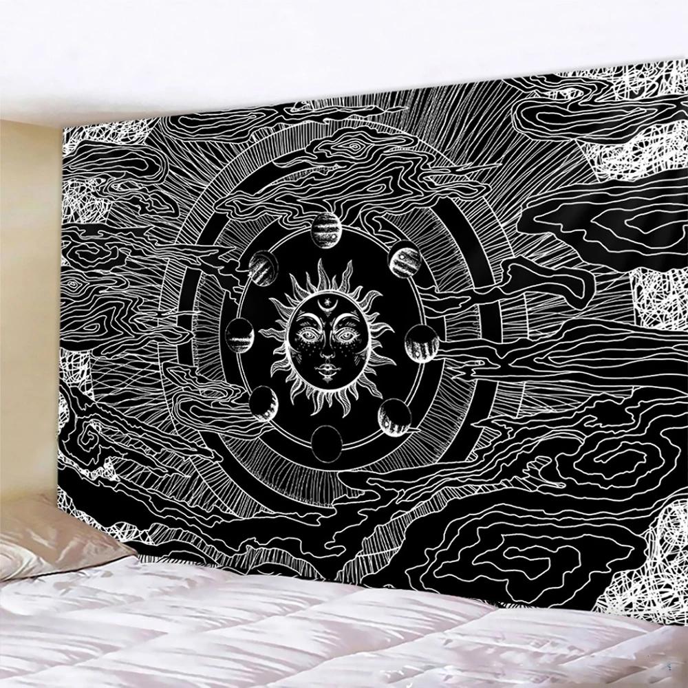 VIKAMA Black and White Sun and Moon Tapestry Mysterious Mandala Wall Hanging Meditation Room psychedelic Witchcraft Decoration