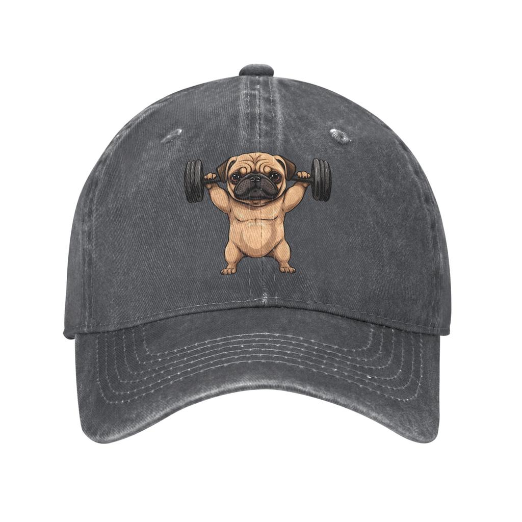Pug Weightlifting Deadlift Fitness Gym Workout Baseball Caps Vintage Distressed Denim  Sun Cap Unisex Women Outdoor Golf Caps Hat
