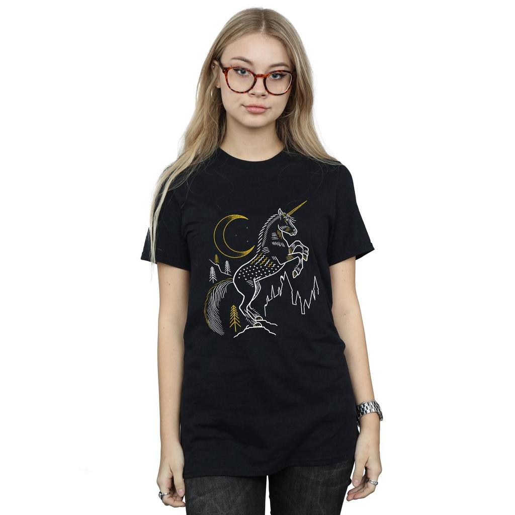 Harry Potter Womens/Ladies Unicorn Line Art Cotton Boyfriend T-Shirt