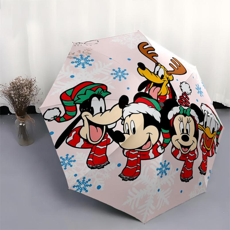 1pc Mickey Mouse & Friends Christmas Holiday Gift Umbrella - Automatic Open/Closed with Foldable Design, Iron Frame, Outdoor Use, Suitable f