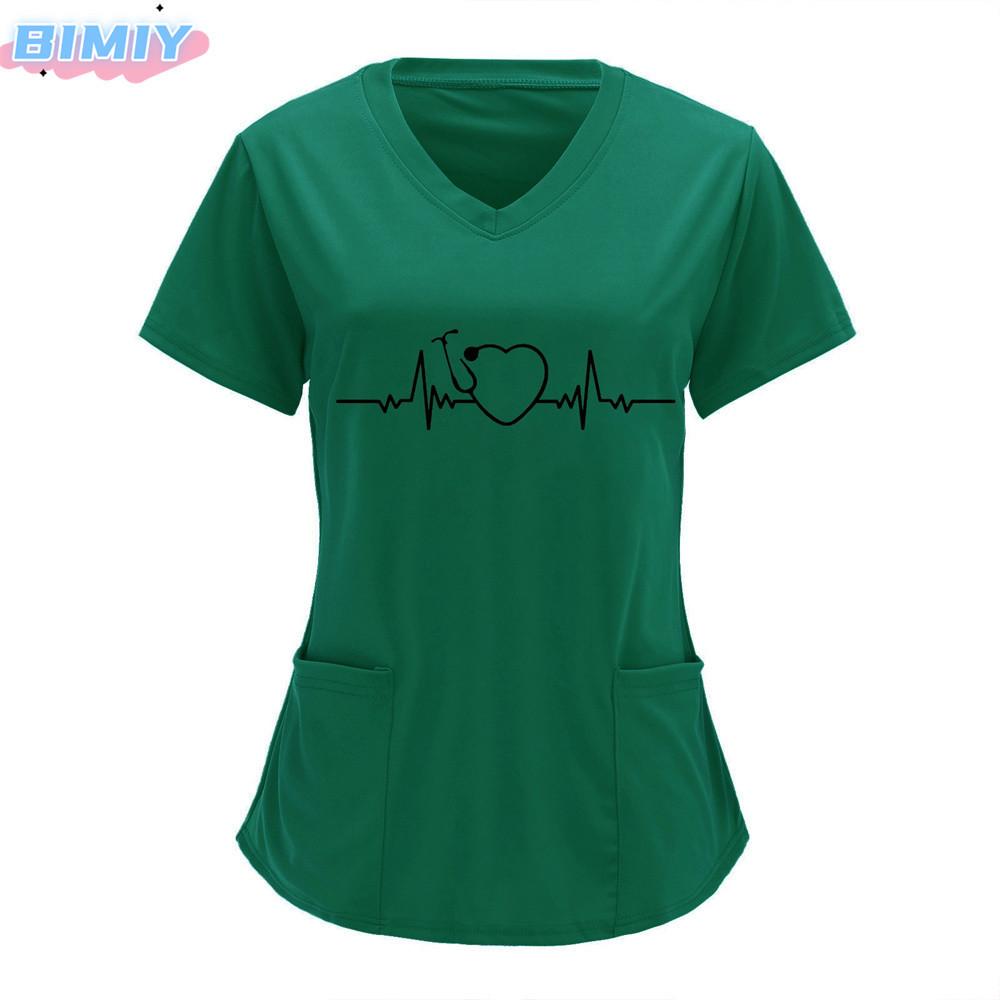 Damen T-Shirt V-Ausschnitt Krankenpflegeuniform Einfarbiges Muster Freizeit T-Shirt