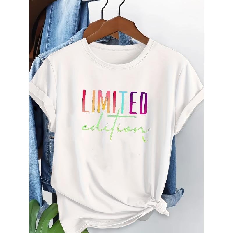 Camiseta Feminina Estampa Edição Limitada Gola Redonda Manga Curta Levemente Solta Esportiva Casual Essencial para Férias
