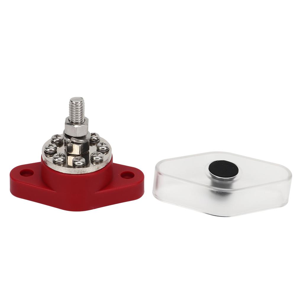 Power Distribution Stud Junction Post Red 3 8in 300A with Transparent Cover For Motor ATV Ship Electrical Equipment